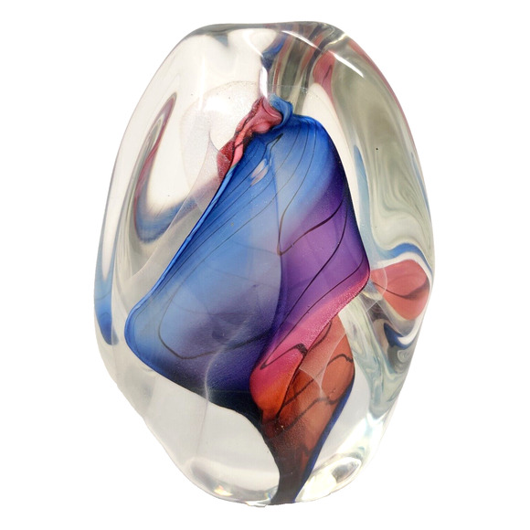 Bruce Freund '95 Art Glass Paperweight Signed Rainbow Gold Swirl Abstract Heart